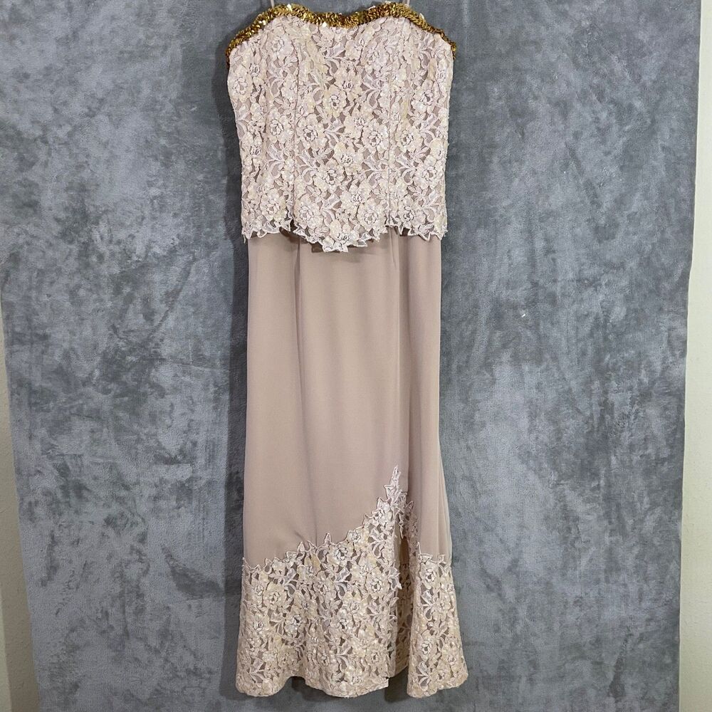 Montage Mon Cheri Evening Gown women’s size 6 Beige Sequins & embroidered * READ
